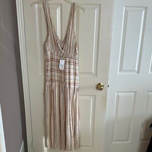 L*Space Cream and Brown Striped Midi Dress